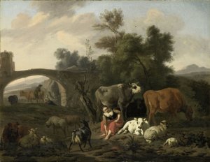 Táj pásztorokkal és szarvasmarhákkal alkotó: Dirck van Bergen