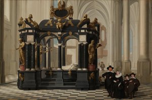 Egy család I. Vilmos herceg sírja mellett a Nieuwe Kerkben, Delftben Egy család Willem I sírja mellett (Csendes Vilmos) a Nieuwe Kerkben, Delftben