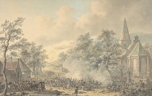 Csatajelenet a templommal jobbra, kb. 1790-1800.