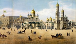 Az Angyali üdvözlet és az Arkangyal székesegyháza, Moszkva panorámájából, Philippe Benoist vésette 1813-c.1905 és Aubrun, kocsma. Lemercier 105099 litho részlete alkotó: Dmitri Indieitzeff