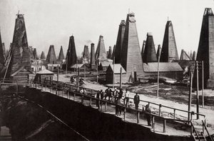 Olajkutak Bakuban a Kaszpi-tengeren, Oroszország, 1890