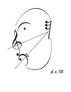 Diminuendo arc - a diminuendo zenei szimbólumával és különböző más zenei jelölésekkel rajzolt éneklő arc. alkotó: Dmitri Smirnov