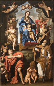 Szűz és gyermek Szent Petronius és János evangélistával, 1625-1629. alkotó: Domenichino