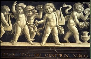 Kerubok fríze, a Szűz születéséből (freskó) (60456. részlet) alkotó: Domenico Ghirlandaio