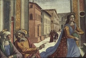 Szűz Mária a templomban (freskó) (részlet) alkotó: Domenico Ghirlandaio