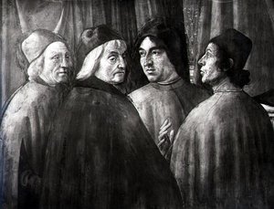 Zakariás a templomban, a férficsoport részlete alkotó: Domenico Ghirlandaio