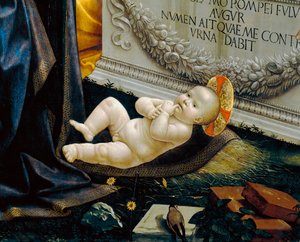 A gyermek Krisztus; a Pásztorok imádását ábrázoló festmény részlete alkotó: Domenico Ghirlandaio
