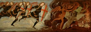 Szent Mihály és az angyalok háborúban az ördöggel (tempera fatáblán) alkotó: Domenico Ghirlandaio
