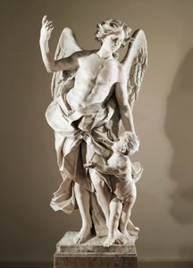 Őrangyal, kb 1724, készítette: Domenico Antonio Vaccaro (1678-1745), márványszobor, magassága 190 cm, a San Paolo Maggiore-bazilika antisakristálya, Nápoly, Campania, Olaszország