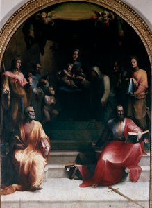 Sienai Szent Katalin és a szentek misztikus esküvője. A következők képviseltetik magukat: Szent Péter, Szent Zsigmond, Sienai Szent Bernardino (Bernardino da Siena vagy Bernardino degli Albizzeschi), Guzmani Szent Domonkos, Alexandriai Szent Katalin, Szent alkotó: Domenico Beccafumi