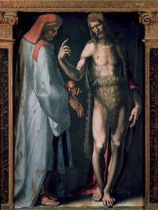 A Szentháromság triptichonja, Részlet bal oldali panel: Szent Kozimo (Gyere vagy Cosimo) és Keresztelő Szent János. Domenico Beccafumi (1486-1551) festménye alkotó: Domenico Beccafumi