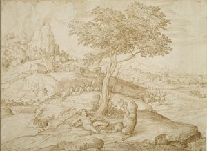 Callistos medvévé alakulása Arcas születése után, 1558 körül (toll és barna tinta krémszínű papíron)