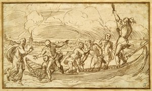 Krisztus és Szent Péter a vízen sétál (toll és barna tinta papíron)