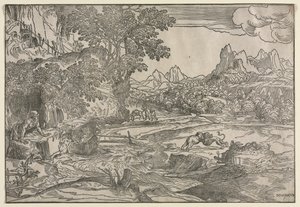 Táj Szent Jeromossal és két oroszlánnal, c. 1530-35.