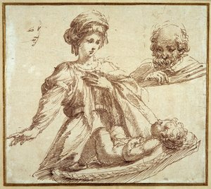 A Szent Család (toll és tinta papíron) alkotó: Domenico Campagnola