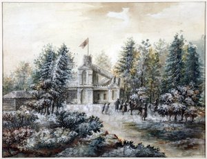 Pavillon de chasse Crack, Pavlovsk - Krak ház Pavlovszkban - Domenico Felice Lamoni (1745-1830). Akvarell és fehér szín papíron, 1778 után. Szentpétervári Állami Történeti Múzeum