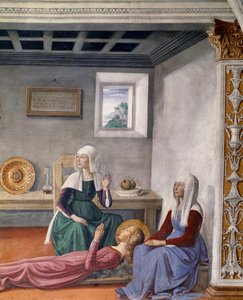 Nagy Szent Gergely halálbejelentése Szent Finának, részlet (freskó alkotó: Domenico Ghirlandaio
