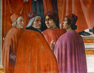 A Zakariásról szóló hirdetés (falfestmény) alkotó: Domenico Ghirlandaio