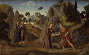 A gyermek Krisztus találkozása a gyermek Keresztelő Szent Jánossal alkotó: Domenico Ghirlandaio