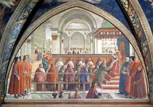 Szent Ferenc a Rend uralmát kapja Honorius pápától, jelenet Assisi Szent Ferenc életének ciklusából, 1486 (lásd még: 52660 és 176888) alkotó: Domenico Ghirlandaio