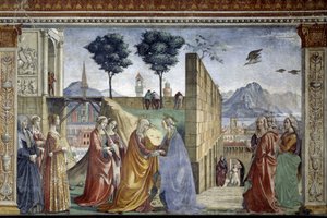 Keresztelő Szent János története: A látogatás. Domenico Ghirlandaio (1449-1494) freskója.