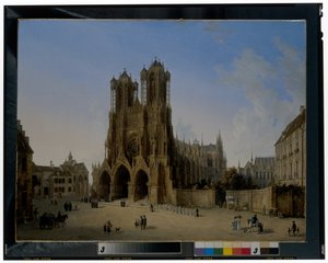 A Notre-Dame-székesegyház, Rheims a kommunikánsok körmenetével alkotó: Domenico II Quaglio