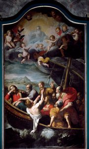 Szent Miklós lecsillapítja a vihart. Domenico Fiasella dit il Sarzana (1589-1669) festménye Sestri Ponente, Santa Maria dell