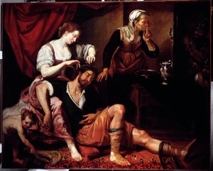 Sámson és Dalila (Sámson és Delila) Domenico Fiasella dit il Sarzana festménye (1589-1669) 17. századi Genes, Musei di Strada Nuova (korábban Palazzo Bianco)