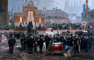 A Galleria Victor Emmanuel II alapkőletételi ünnepség Milánóban, március 7-én alkotó: Domenico Induno