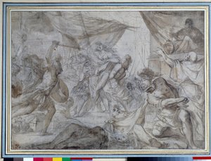 A katonák elraboltak egy királynőt, és egy hajón vitték. Rajz: Domenico Canuti (1620-1684) 17. századi Párizs. Louvre múzeum