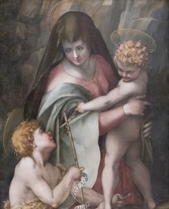 Madonna és gyermek a fiatal Szent Jánossal, Domenico Puligo (olaj a panelen)