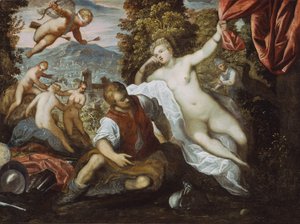 Vénusz és Mars Ámorral és a három gráciával egy tájban alkotó: Domenico Robusti Tintoretto