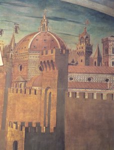 Részlet a firenzei katedrálist ábrázoló Dante-freskóról, a Divina Commedia az északi folyosón, 1465 freskórészlet a 42355-ből alkotó: Domenico di Michelino