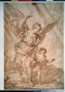 ""Az őrangyal"" (Őrangyal) Domenico Piola (1627-1703) tollrajza, Puskin Múzeum, Moszkva