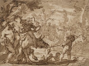 Bacchus diadala, 1642-1703 körül (toll és barna tinta, valamint vörös kréta feletti mosás fektetett papíron)