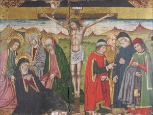 Panel a keresztre feszítéssel a Retable-ból, 15. század.