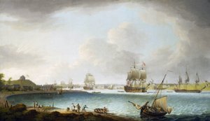 A brit királyi haditengerészet hadihajószázada az angliai Plymouthban. Olaj, vászon alkotó: Dominic Serres