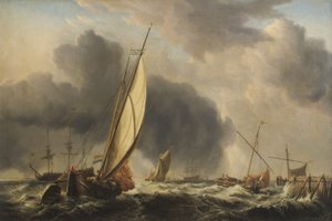 Halászhajók és Man o War in a Breeze a folyó torkolatánál, 1771