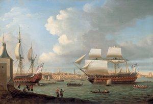 A Foudroyant és a Pégase belép a portsmouthi kikötőbe, 1782 alkotó: Dominic Serres