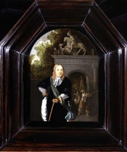 Jacobus Van Der Burgh kapitány portréja a Doeler Poort előtt állva, Leiden alkotó: Dominicus van Tol