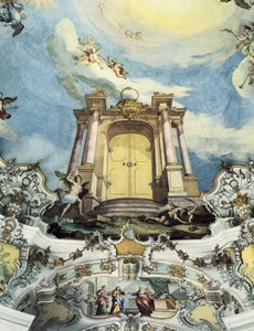 Az Örökkévaló ajtaja a Tempus non erit amplius felirattal (freskó) alkotó: Dominikus Zimmermann