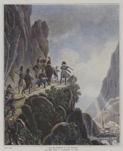 Napóleon az olaszországi Fort Bard-ot vizsgálja, 1800. május 23. (színes litó) alkotó: Dominique Vivant (after) Denon