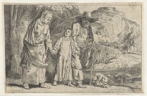Krisztus visszatér a templomból szüleivel
