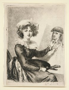 Louise-Elisabeth Vigée-Lebrun, (Mlle Lebrun), az Uffiziben található 1790-es önarckép nyomán, tükörfordított változatban alkotó: Dominique Vivant Denon