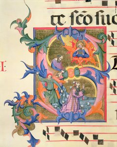 Ms 572 f.32v Szent István megkövezését ábrázoló, történelmi „S” kezdőbetű