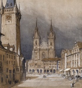 Prága és városháza (színes litó)