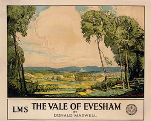 The Vale of Evesham, plakát, amely Londont, Midland-et és a skót vasutat hirdeti (színes litho) alkotó: Donald Maxwell