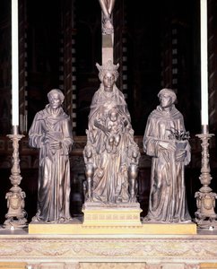 Olaszország, Padova, Páduai Szent Antal-bazilika, Szűz és Gyermek csoportja a szentekkel, Donatello (1386-1466 körül), bronz alkotó: Donatello