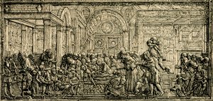 A fösvény ember szívének csodája, Szent Antal oltár, Donatello bronz domborműve, Páduai Szent Antal bazilika, Padova, Veneto, Olaszország, fametszet a Le cento citta d