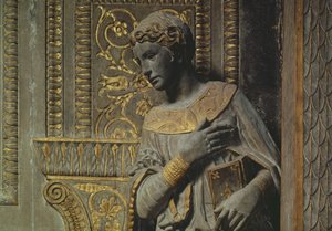 A Cavalcanti Angyali üdvözlet: Donatello Szűzanya részlete 1386-1466 c.1435 aranyozott mészkő alkotó: Donatello